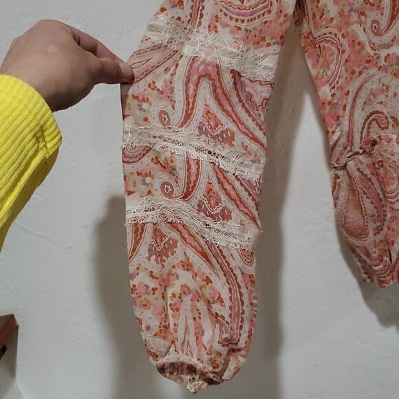 BCBGMaxAzria 100% Silk Cerise Pink Clay Combo Sheer Blouse Size XXS - Picture 4 of 13